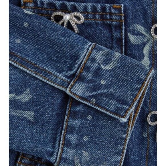 Self Portrait Blue Bow Print Embellished Cropped ShortJacket USA Size 10 - Picture 7 of 15